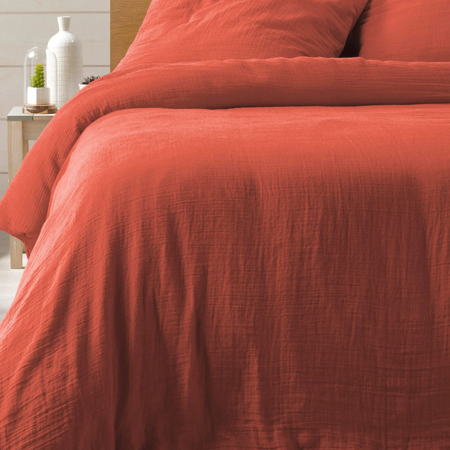 Parure De Lit Double Gaze De Coton Terracotta Angelia 4 Parure De Lit Double Gaze De Coton Terracotta Angelia â Image 2