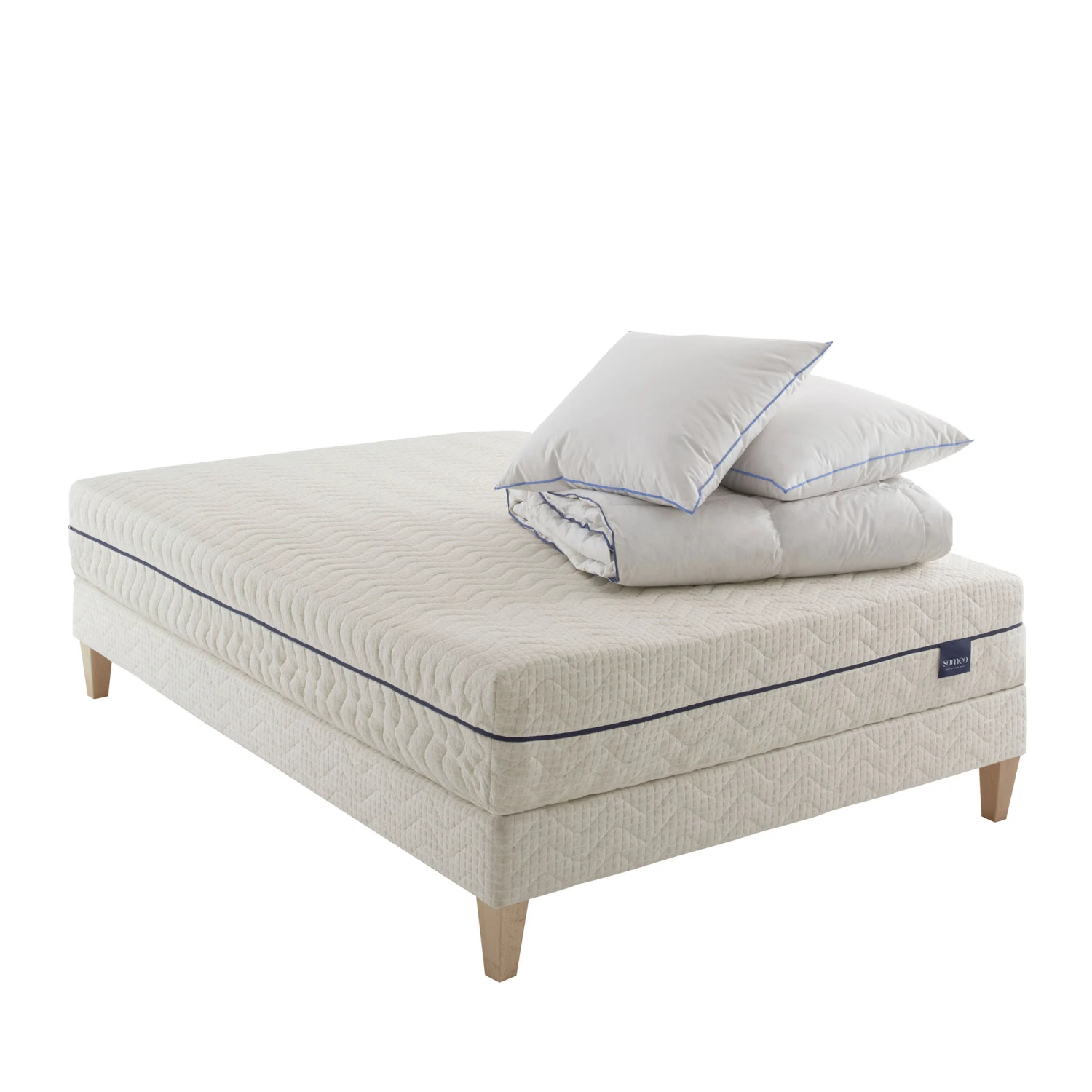 Ensemble Matelas Naturel Ressorts Et Latex Naturel, Sommier, Pieds, Couette Et Oreiller Aube 600 - SOMEO 3 Ensemble Matelas Naturel Ressorts Et Latex Naturel, Sommier, Pieds, Couette Et Oreiller Aube 600 - SOMEO