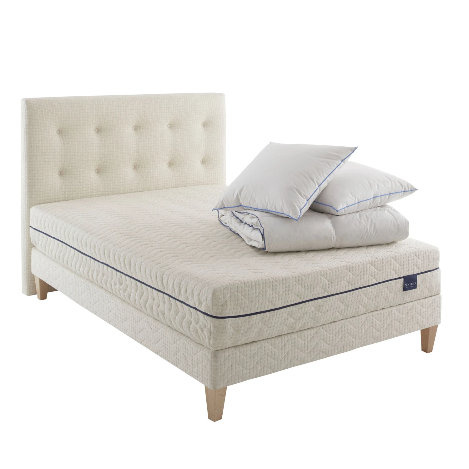 Ensemble Matelas Naturel Ressorts Et Latex Naturel, Sommier, Pieds, Tête De Lit, Couette Et Oreiller Aube 600 - SOMEO 3 Ensemble Matelas Naturel Ressorts Et Latex Naturel, Sommier, Pieds, Tête De Lit, Couette Et Oreiller Aube 600 - SOMEO