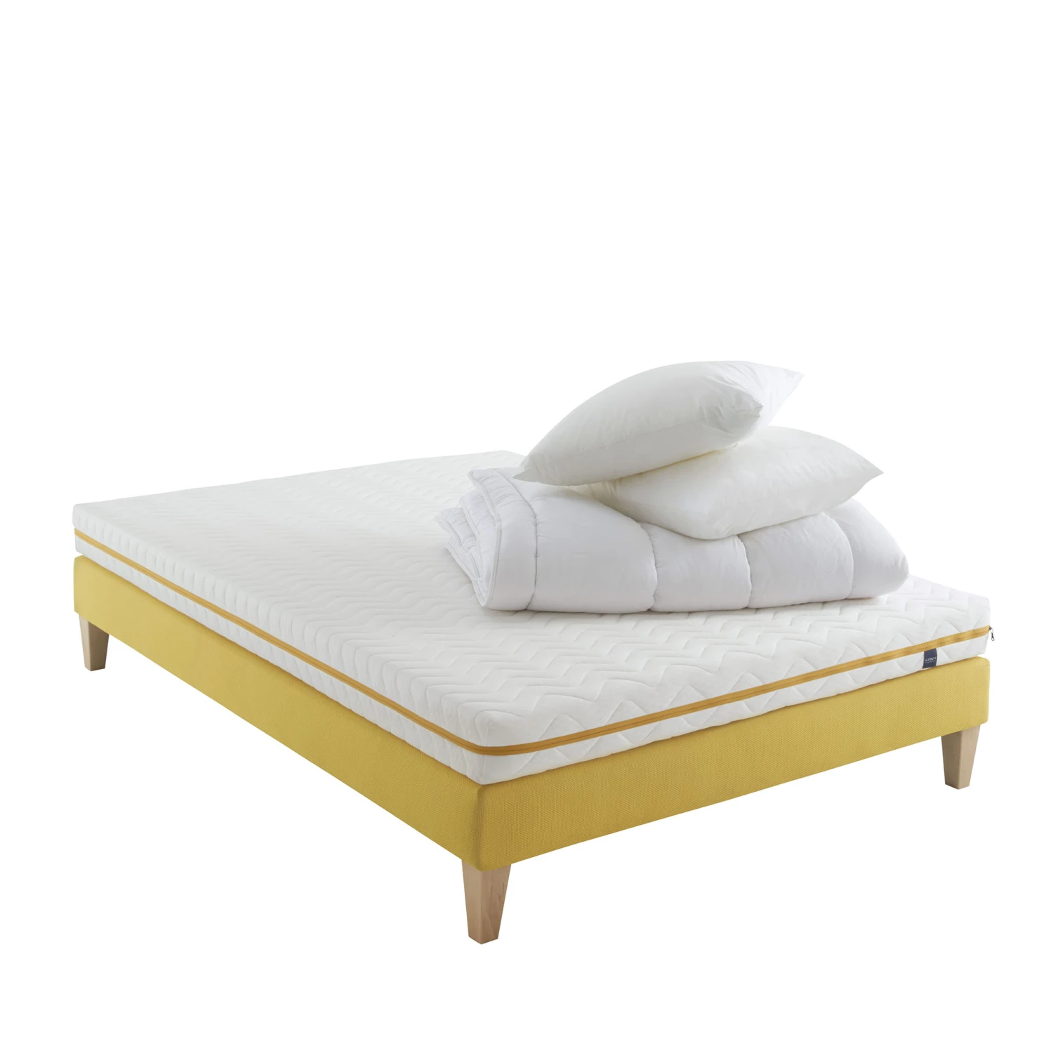Ensemble Matelas Mousse, Sommier, Pieds, Couette Et Oreiller Aurore 200 - SOMEO 3 Ensemble Matelas Mousse, Sommier, Pieds, Couette Et Oreiller Aurore 200 - SOMEO