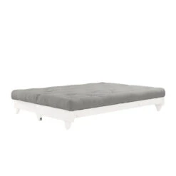 Banquette Ajustable FRESH En Pin Massif Blanc Avec Matelas Futon 140x200 -Magasin De Literie banquette fresh blanc gris ouvert fond blanc.jpg