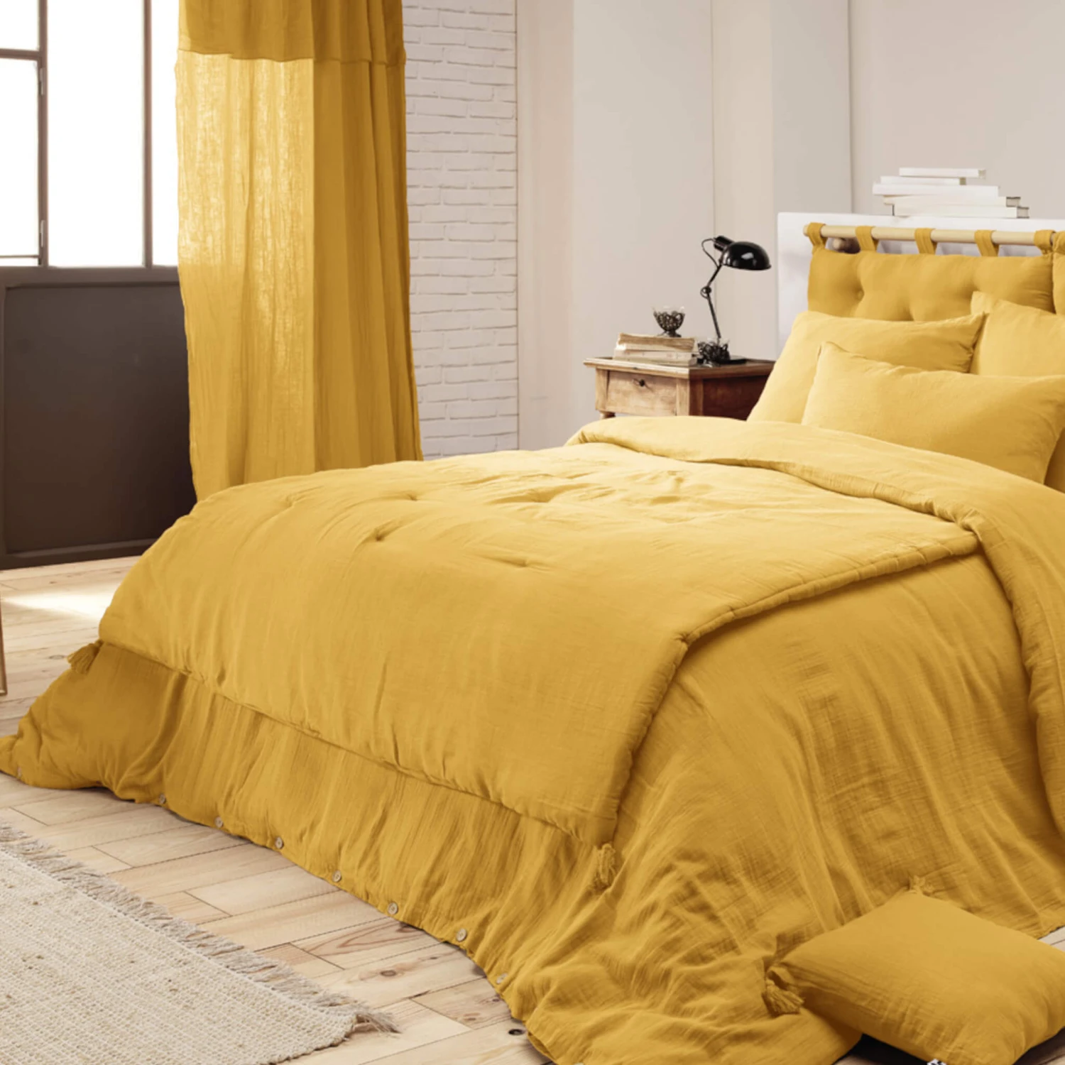 Couvre-lit Double Gaze De Coton Jaune 4 Couvre-lit Double Gaze De Coton Jaune – Image 2