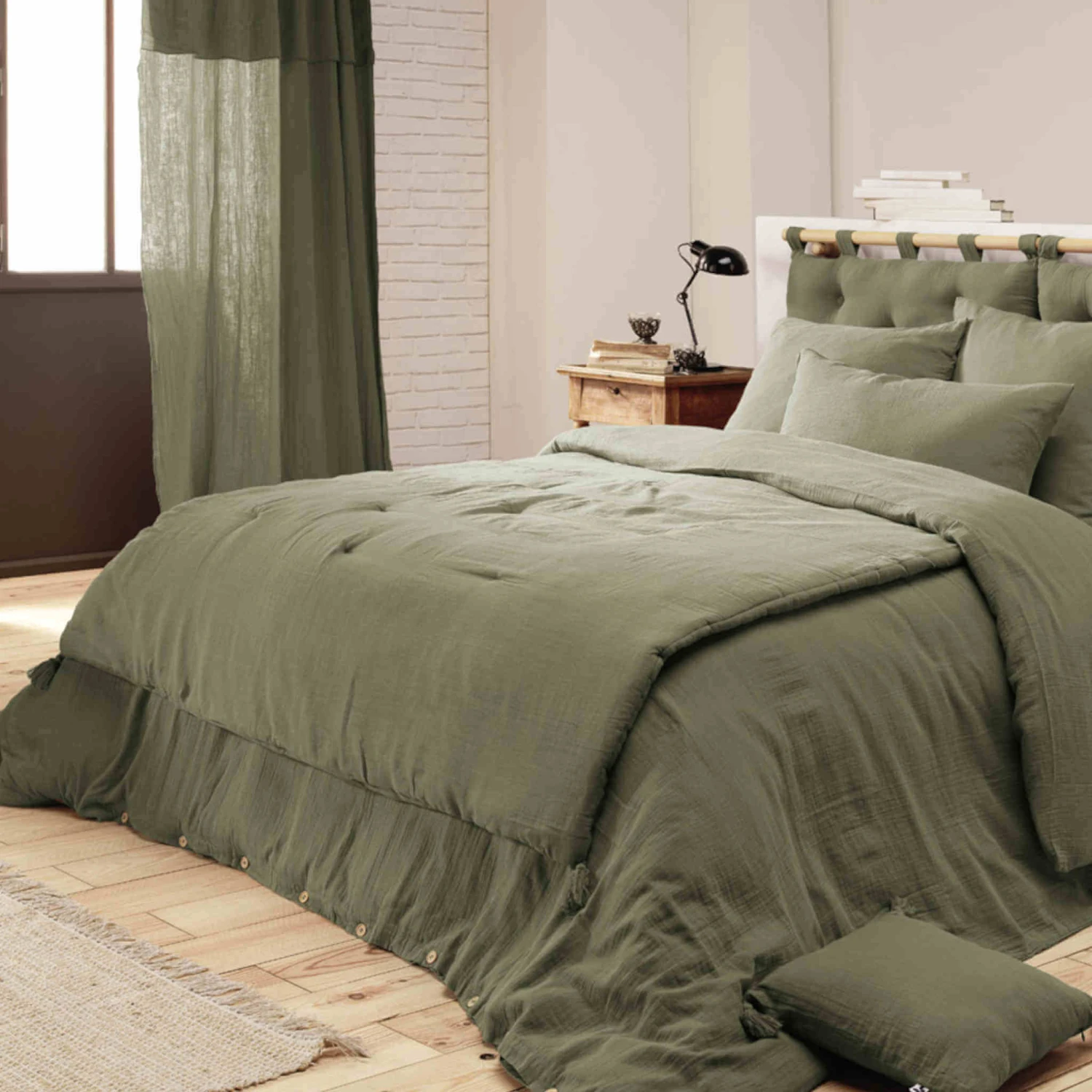 Couvre-lit Double Gaze De Coton Kaki 4 Couvre-lit Double Gaze De Coton Kaki – Image 2