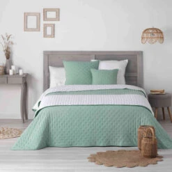 Couvre-lit Microfibre Matelassé Mellow Chic Menthe Et Blanc