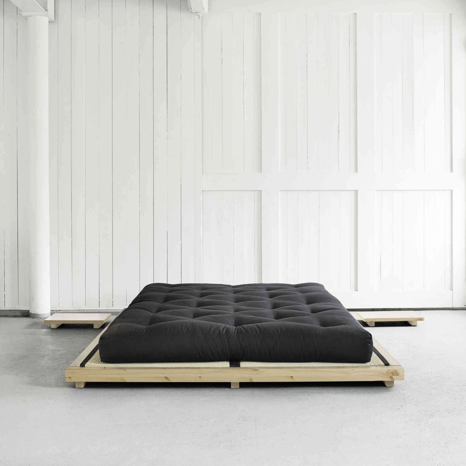 Ensemble Lit Futon Style Japonais Naturel + Tatami + Matelas Futon Noir 3 Ensemble Lit Futon Style Japonais Naturel + Tatami + Matelas Futon Noir