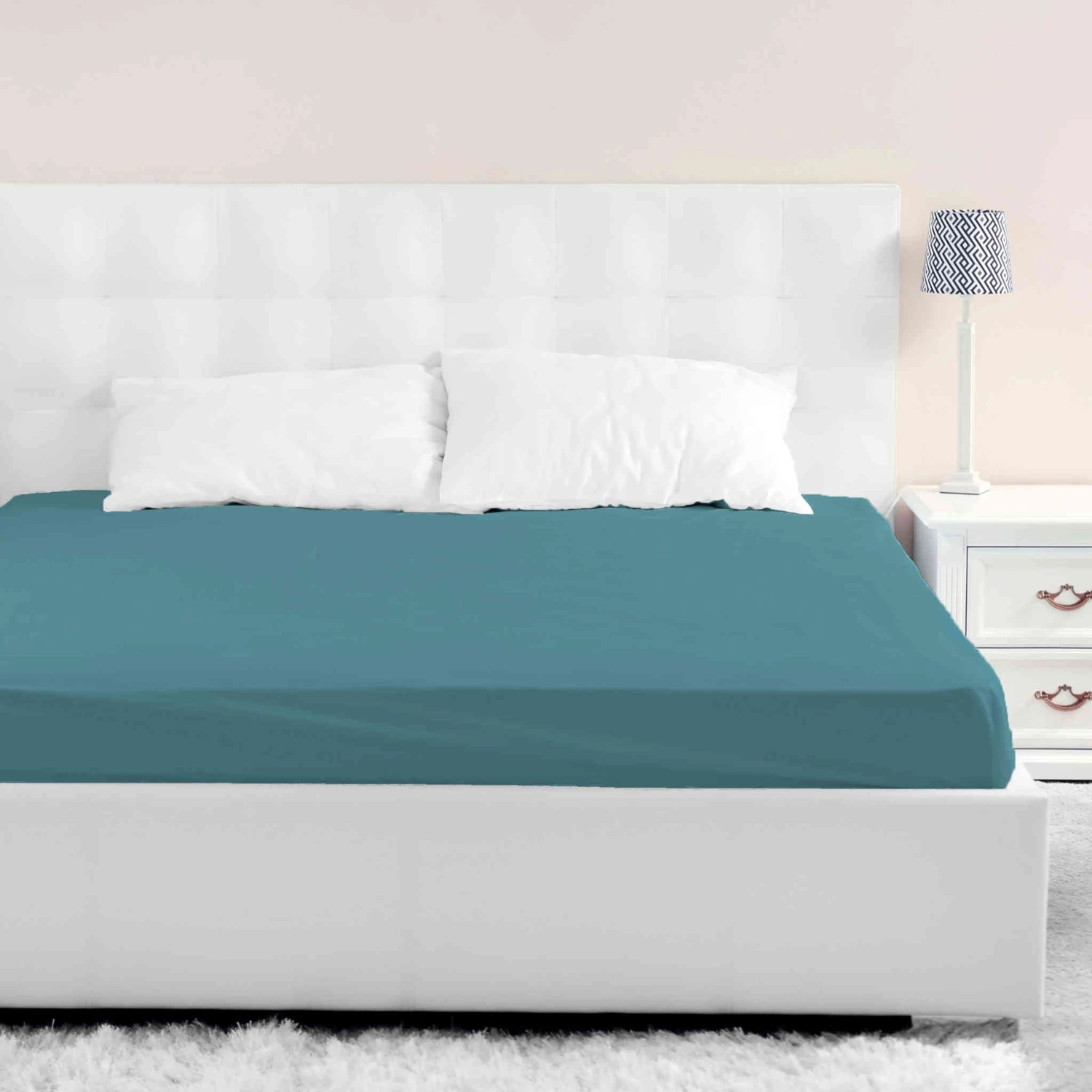 Lot De 2 Draps Housse Jersey Bleu Canard Bonnet 40 Cm 4 Lot De 2 Draps Housse Jersey Bleu Canard Bonnet 40 Cm – Image 2