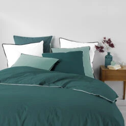 Drap Housse Coton Lavé Linette Pétrole 9 Drap Housse Coton Lavé Linette Pétrole -Magasin De Literie drap housse linette petrole