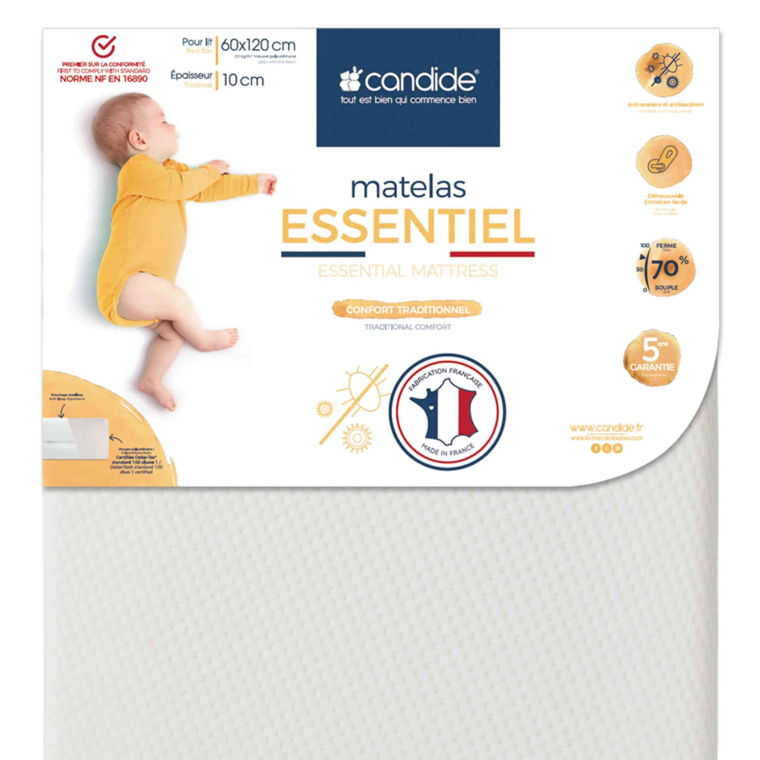 Candide Matelas Bébé Déhoussable ESSENTIEL 4 Candide Matelas Bébé Déhoussable ESSENTIEL – Image 2