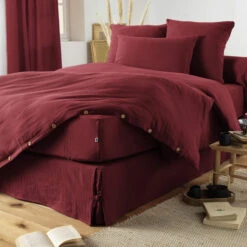Housse De Couette Double Gaze De Coton Bordeaux -Magasin De Literie finition bordeaux 1