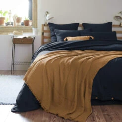 Plaid Gaze De Coton à Franges Marron