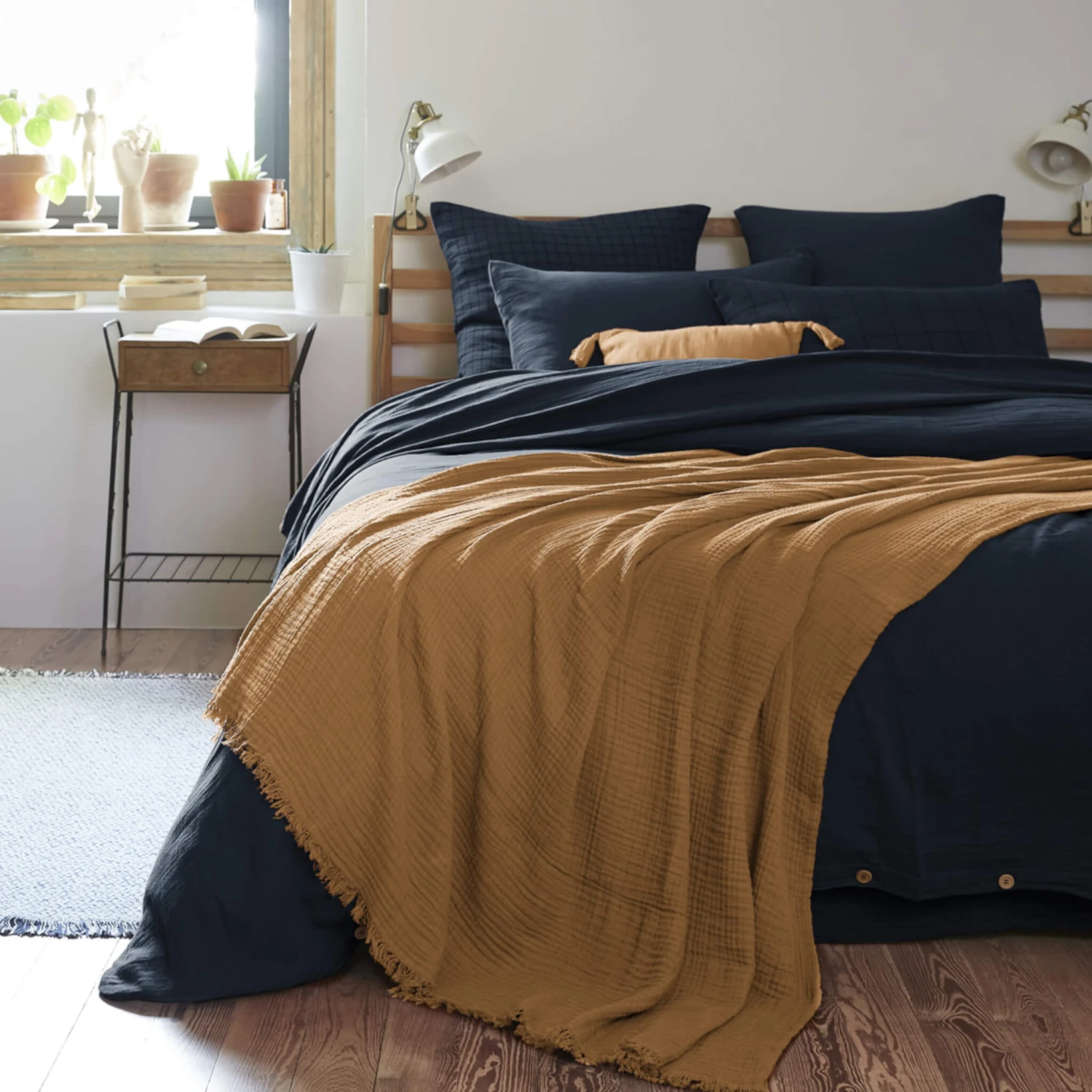 Plaid Gaze De Coton à Franges Marron 3 Plaid Gaze De Coton à Franges Marron