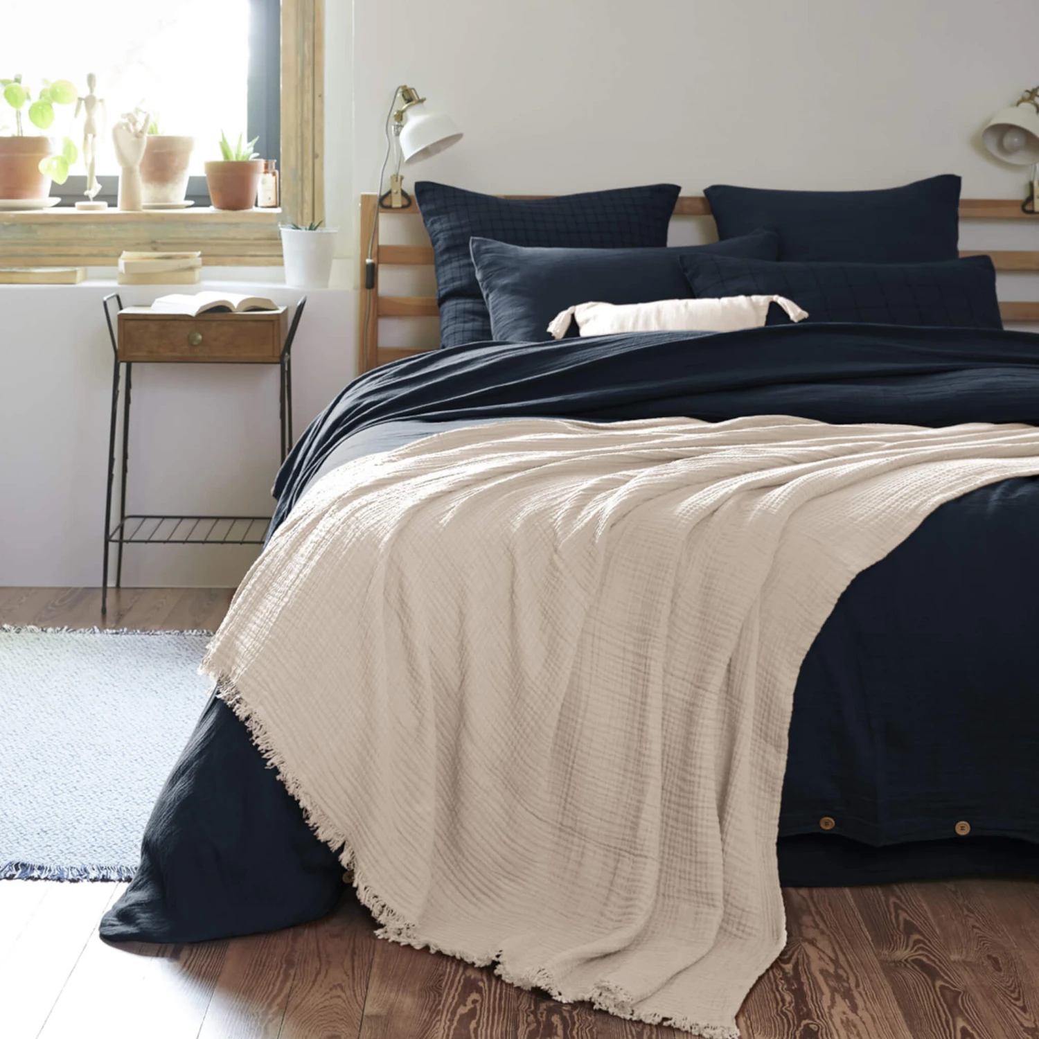 Plaid Gaze De Coton à Franges Beige 3 Plaid Gaze De Coton à Franges Beige