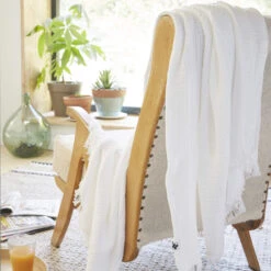 Plaid Gaze De Coton à Franges Blanc 10 Plaid Gaze De Coton à Franges Blanc -Magasin De Literie gaia blanc amb 2 plaid