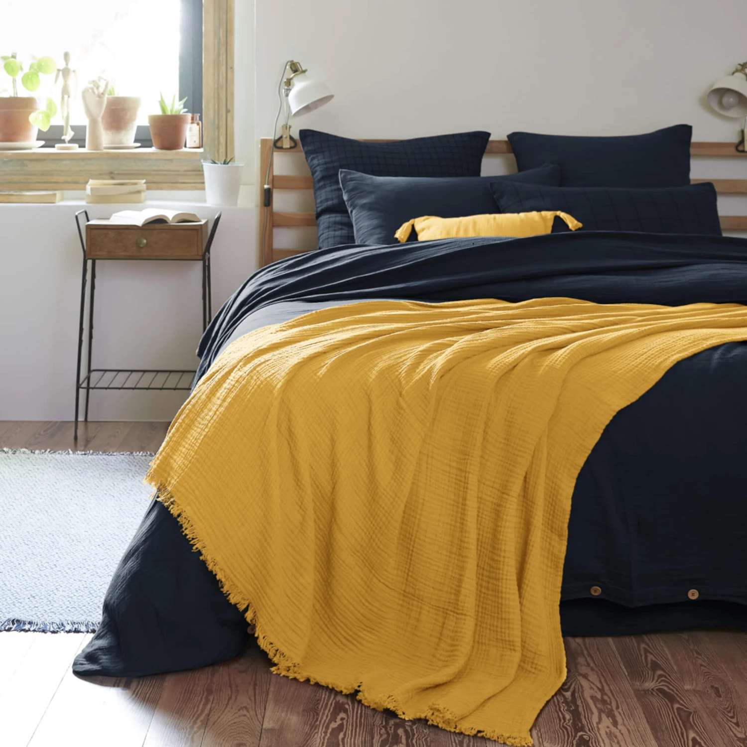 Plaid Gaze De Coton à Franges Jaune Safran 3 Plaid Gaze De Coton à Franges Jaune Safran