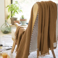 Plaid Gaze De Coton à Franges Marron 10 Plaid Gaze De Coton à Franges Marron -Magasin De Literie gaia marron amb 2 plaid