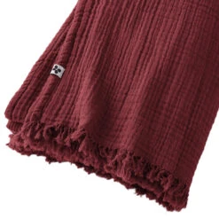Plaid Gaze De Coton à Franges Bordeaux -Magasin De Literie gaia plaid bordeaux zoom