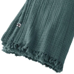 Plaid Gaze De Coton à Franges Bleu Canard -Magasin De Literie gaia plaid canard zoom