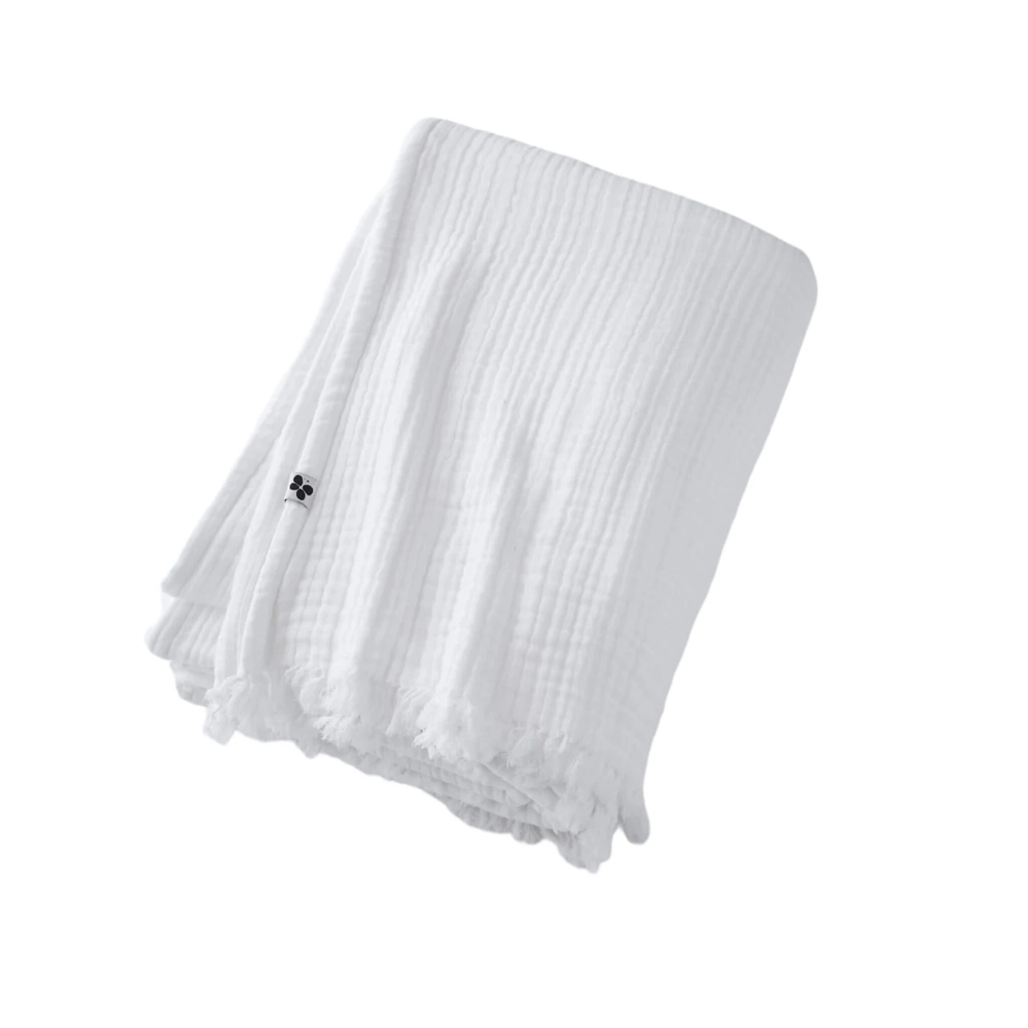 Plaid Gaze De Coton à Franges Blanc 4 Plaid Gaze De Coton à Franges Blanc – Image 2