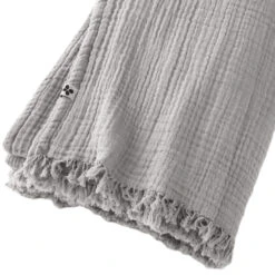 Plaid Gaze De Coton à Franges Gris -Magasin De Literie gaia plaid gris zoom