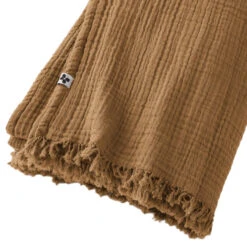 Plaid Gaze De Coton à Franges Marron 9 Plaid Gaze De Coton à Franges Marron -Magasin De Literie gaia plaid marron zoom 1