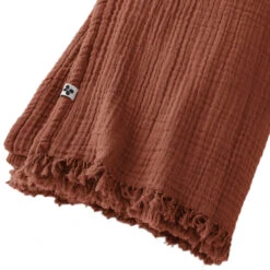 Plaid Gaze De Coton à Franges Orange Terracotta -Magasin De Literie gaia plaid orange zoom