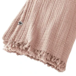 Plaid Gaze De Coton à Franges Rose -Magasin De Literie gaia plaid rose zoom