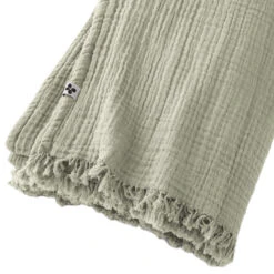 Plaid Gaze De Coton à Franges Vert D'eau -Magasin De Literie gaia plaid vertdeau zoom