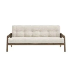 Banquette Ajustable GRAB En Pin Massif Foncé Avec Matelas Futon 130x190 -Magasin De Literie grab fonc ivoire face fond blanc