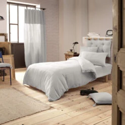 Housse De Couette Double Gaze De Coton Gris -Magasin De Literie gris ambiance 1 2