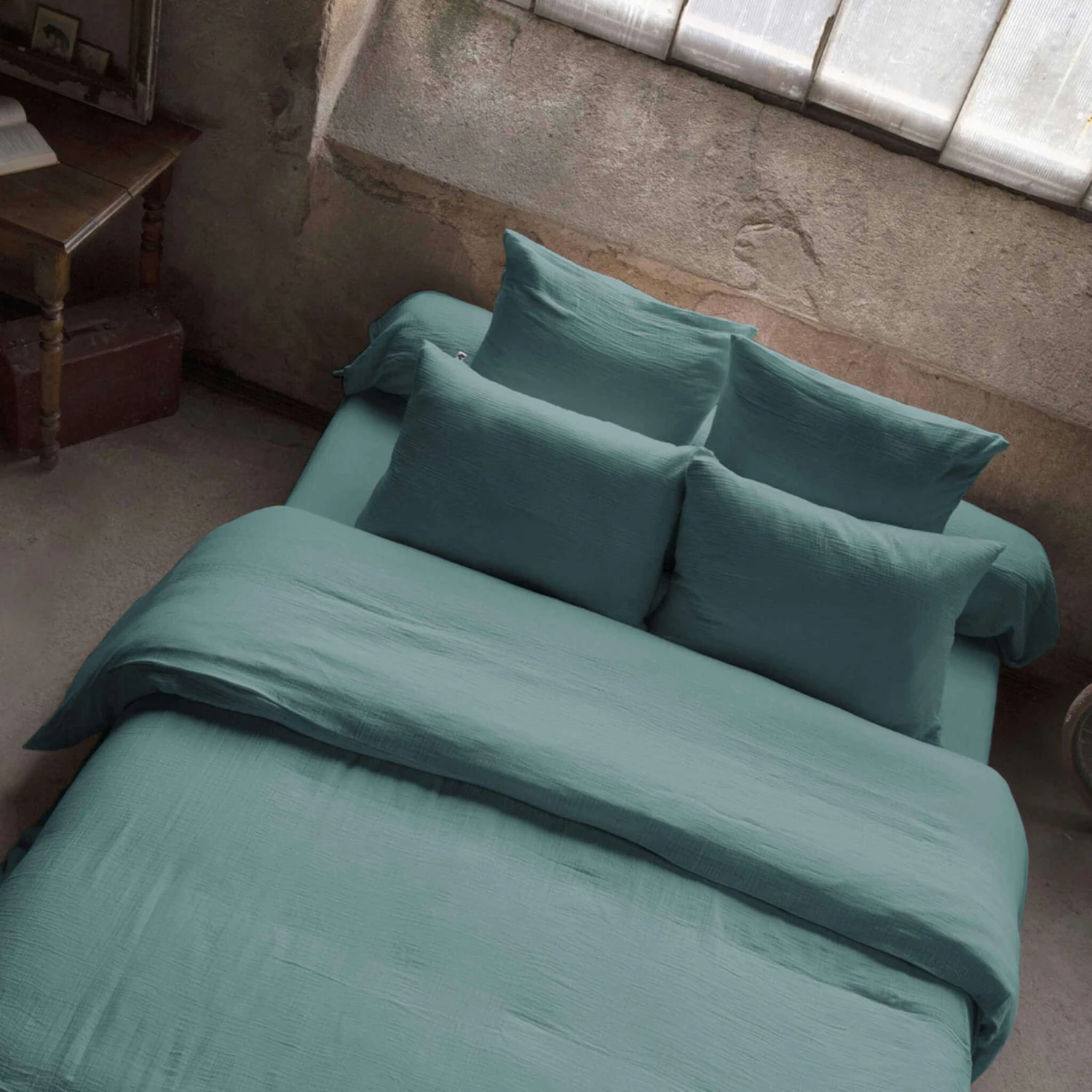 Housse De Couette Double Gaze De Coton Bleu Canard 4 Housse De Couette Double Gaze De Coton Bleu Canard – Image 2