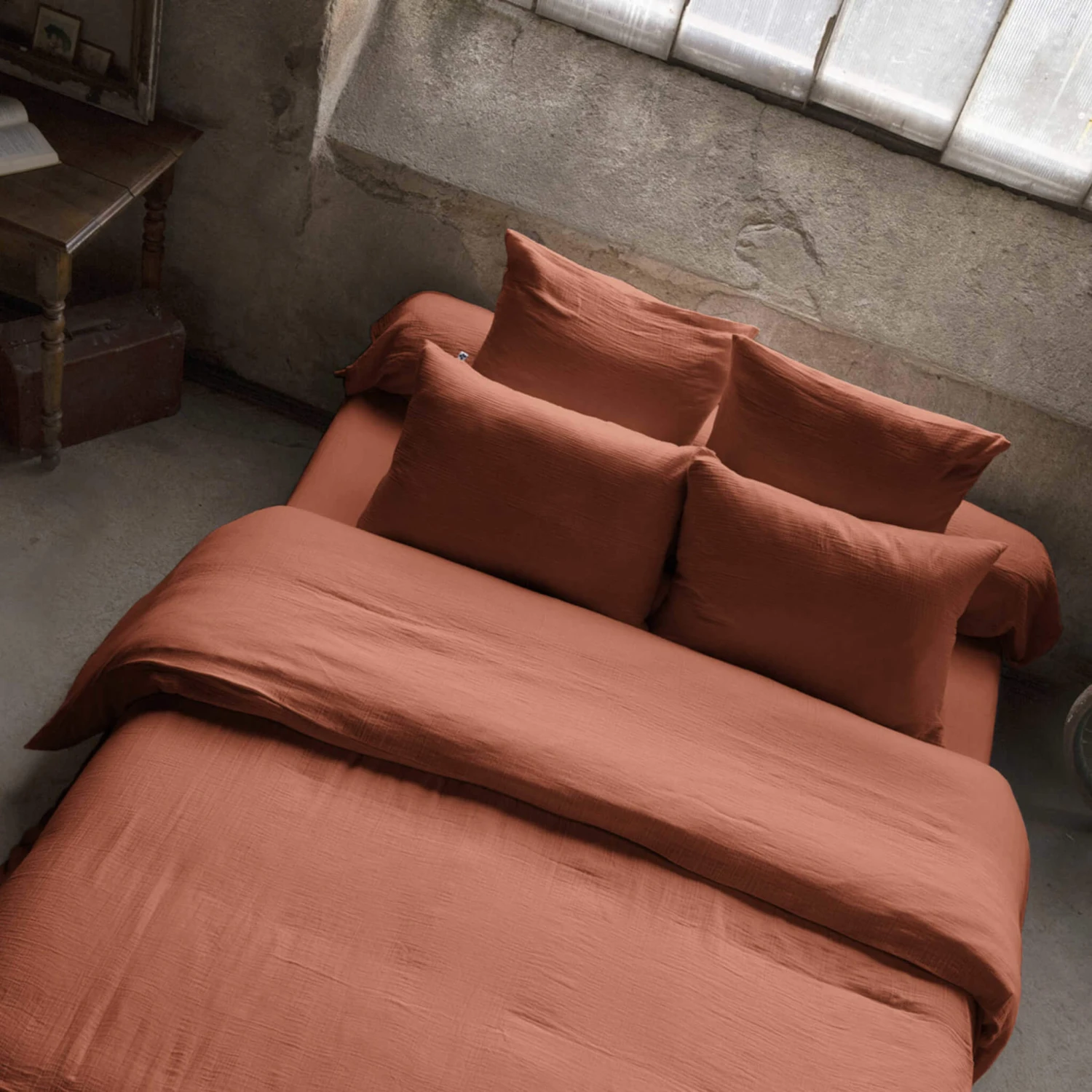 Housse De Couette Double Gaze De Coton Orange Terracotta 4 Housse De Couette Double Gaze De Coton Orange Terracotta – Image 2