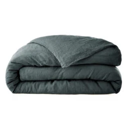 Housse De Couette Lin Lavé -Magasin De Literie housse de couette lin lave gris fonce fond blanc