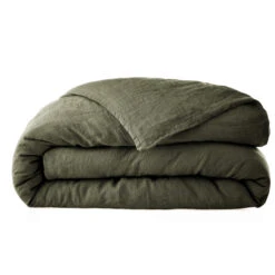 Housse De Couette Lin Lavé -Magasin De Literie housse de couette lin lave kaki fond blanc