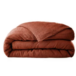 Housse De Couette Lin Lavé -Magasin De Literie housse de couette lin lave orange fond blanc