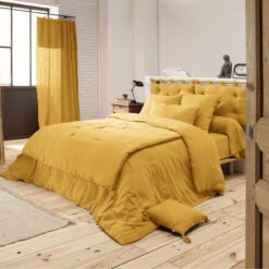 Housse De Couette Double Gaze De Coton Jaune Safran -Magasin De Literie jaune ambiance