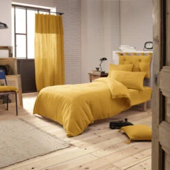 Housse De Couette Double Gaze De Coton Jaune Safran -Magasin De Literie jaune ambiance 1 2