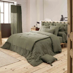 Housse De Couette Double Gaze De Coton Kaki 9 Housse De Couette Double Gaze De Coton Kaki -Magasin De Literie kaki ambiance