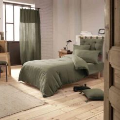 Housse De Couette Double Gaze De Coton Kaki 10 Housse De Couette Double Gaze De Coton Kaki -Magasin De Literie kaki ambiance 1