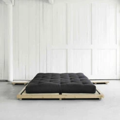 Ensemble Lit Futon Style Japonais Naturel + Matelas Futon Noir