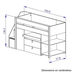 Ensemble Lit Multifonctions Avec Matelas Mousse 90x200 - LT5081 -Magasin De Literie lit combin mael dimensions 1 1