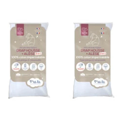 Lot De 2 Draps Housses Bébé + Alèses 2 En 1 Coton Imperméable Blanc