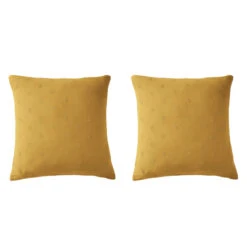 Lot De 2 Taies D'oreillers Brodées Double Gaze De Coton 24 Lot De 2 Taies D'oreillers Brodées Double Gaze De Coton -Magasin De Literie lot taie oreiller boho jaune fond blanc