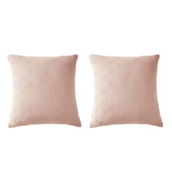 Lot De 2 Taies D'oreillers Brodées Double Gaze De Coton 29 Lot De 2 Taies D'oreillers Brodées Double Gaze De Coton -Magasin De Literie lot taie oreiller boho rose fond blanc