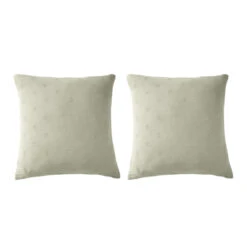 Lot De 2 Taies D'oreillers Brodées Double Gaze De Coton 30 Lot De 2 Taies D'oreillers Brodées Double Gaze De Coton -Magasin De Literie lot taie oreiller boho vert fond blanc