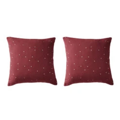Lot De 2 Taies D'oreillers à Pois Brodés Double Gaze De Coton 29 Lot De 2 Taies D'oreillers à Pois Brodés Double Gaze De Coton -Magasin De Literie lot taie oreiller chic bordeaux fond blanc