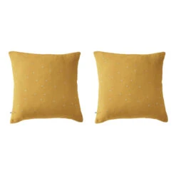 Lot De 2 Taies D'oreillers à Pois Brodés Double Gaze De Coton 33 Lot De 2 Taies D'oreillers à Pois Brodés Double Gaze De Coton -Magasin De Literie lot taie oreiller chic jaune fond blanc