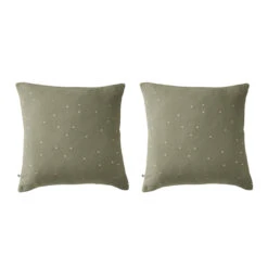 Lot De 2 Taies D'oreillers à Pois Brodés Double Gaze De Coton 34 Lot De 2 Taies D'oreillers à Pois Brodés Double Gaze De Coton -Magasin De Literie lot taie oreiller chic kaki fond blanc