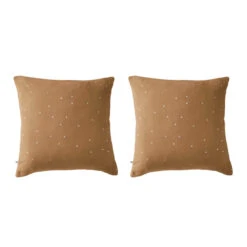 Lot De 2 Taies D'oreillers à Pois Brodés Double Gaze De Coton 24 Lot De 2 Taies D'oreillers à Pois Brodés Double Gaze De Coton -Magasin De Literie lot taie oreiller chic marron fond blanc