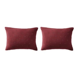 Lot De 2 Taies D'oreillers Brodées Double Gaze De Coton 40 Lot De 2 Taies D'oreillers Brodées Double Gaze De Coton -Magasin De Literie lot taie oreiller rectangle boho bordeaux fond blanc