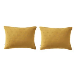 Lot De 2 Taies D'oreillers Brodées Double Gaze De Coton 32 Lot De 2 Taies D'oreillers Brodées Double Gaze De Coton -Magasin De Literie lot taie oreiller rectangle boho jaune fond blanc
